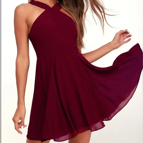 LULUS Forevermore Skater dress sz XS in burgundy - Picture 1 of 8